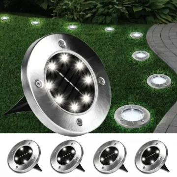 Zahradní solární LED lampa DISK LIGHTS 8 LED - sada 4ks